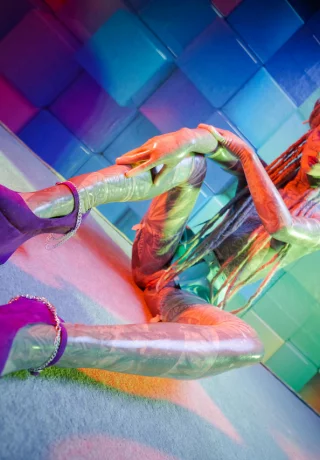 Татуированная уродка Anuskatzz мастурбирует игрушками на консольных каблуках - 13